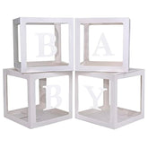 Baby Boxes With 4 Pcs Letters For Baby Shower White Clear Balloon Box Blocks Gender Reveal Decorations And Birthday Party (White)