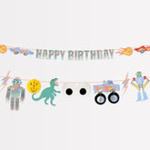 Meri Meri Toybox Icon Party Garland (Pack of 1), Reusable 80s Theme Birthday Party Decoration, 2 String Garland, Honeycomb Details, Retro Designs Paper Garland, 13.5' Including Excess Cord