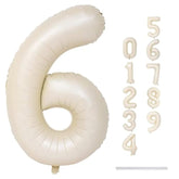 Cream Number Balloons, 40Inch Large Beige Number 6 Foil Mylar Helium Balloons For Girls Women, Ivory White Self Inflating Number Balloons 0-9 For Men Boys Birthday Party Celebration Decoration