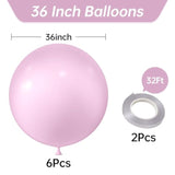 36 Inch Giant Pastel Pink Balloons, 6 Pack Large Round Pastel Pink Latex Balloons For Anniversary, Birthday, Christmas, Wedding, Baby Shower Party Decorations