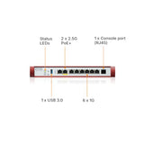 Usgflex200Hp Cyber Security Firewall | 6.5 Gbps, Up To 100 Users | Hardware Only | 6X Gigabit + 2X 2.5G Ports (1X Poe+) | Vpn, Ips Anti-Malware | Nebula | Fanless | Rack-Mountable