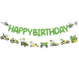 Lawnmower Birthday Party Decorations - 2 Pcs Pre-Strung Lawn Mower Happy Birthday Banner For Boy, Green Tractor Party Supplies For Kids, Glitter Letters Banners Garland Ceiling Wall Decor
