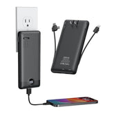 Portable Charger With Wall Plug, 10000Mah Slim Portable Charger Built In Cables,Pd 20W Fast Charging Power Bank With Cords,Usb C Portable Phone Charger Travel Accessories -Black(1 Pack)