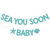 "Sea You Soon" Ocean Baby Shower Banner – Blue Glitter Under-the-Sea Decor