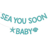 "Sea You Soon" Ocean Baby Shower Banner – Blue Glitter Under-the-Sea Decor