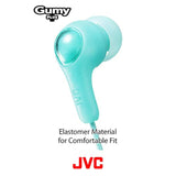 PURPLE GUMY In ear earbuds with stay fit ear tips and MIC. Wired 3.3ft colored cord cable with headphone jack. Small, medium, and large ear tip earpieces included. JVC GUMY HAFX7MV