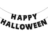 Happy Halloween Banner with Black Glitter Dripping Letters Spooky Garland for Party Decor