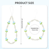 Beaded Phone Charms Cute Aesthetic Tulip Lanyard Strap Girl Wrist Chain, Phone Keychain Decoration for Wallet AirPods-Blue