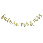Future Mr & Mrs Banner For Engagement Bridal Shower Bride And Groom Party Decorations Pre-Strung Sign (Gold Glitter)