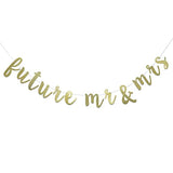 Future Mr & Mrs Banner For Engagement Bridal Shower Bride And Groom Party Decorations Pre-Strung Sign (Gold Glitter)