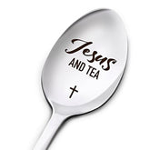 Christian Tea Spoon Gifts For Women Men, Tea And Jesus, Birthday Thanksgiving Christmas Religious Gifts For Tea Lover Mom Dad Daughter Son Grandma, Engraved Stainless Steel Tea Spoon Gifts