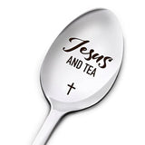 Christian Tea Spoon Gifts For Women Men, Tea And Jesus, Birthday Thanksgiving Christmas Religious Gifts For Tea Lover Mom Dad Daughter Son Grandma, Engraved Stainless Steel Tea Spoon Gifts