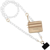 Clip And Go Phone Chain With Pouch (White - Gold Pouch) – Stylish Phone Lanyard Crossbody With Wallet For Women, Hands-Free Carrying And Adjustable Crossbody Chain Strap