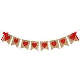 Burlap Heart Banner Garland | Red Glitter Heart | Valentine'S Day Deco
