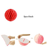 Pom Poms Tissue Paper Honeycomb Balls Flower Ball Wall Decor Pom Poms Decoration For Birthday Party Wedding Nursery Shower (Red, 8Pcs-8In)