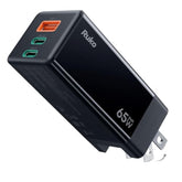 Ruko PD65W USB C Charger, 3-Port GaN Fast Charger Block, Compact Foldable Wall Charger for iPhone 16/15, MacBook Pro/Air, Galaxy S24, Pixel, Drone, Switch and More, Black