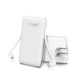 Tg90° Mini Power Bank With Built-In Ac Wall Plug And Cables, 5000Mah Slim Portable Charger Usb C Battery Pack, 3 Outputs Portable Battery Charger Compatible With Iphone And Android Phones
