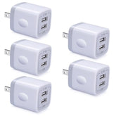 Fast Charging Block, 5Pack Dual Port Usb Outlet Plug 2.1A Usb Wall Charger Power Cubes Compatible Iphone 16/15 Pro Max/14/13/12/11/X/8,Samsung Galaxy A15 5G/A35/S24/A54/A14/A13/S23/A53,Pixel9 8