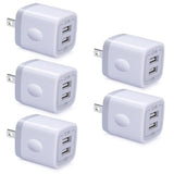 5-Pack Dual-Port 2.1A USB Wall Chargers Fast Charging for iPhone Samsung Pixel