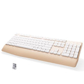Bluetooth Computer Wireless Retro Keyboard With Wrist Rest, Colorful Round Keys, Battery Powered Wireless Keyboard (Khaki White)