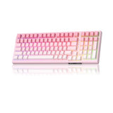 Sky98 Wireless Gasket Mechanical Gaming Keyboard, 96% Hot Swappable Rgb Custom Creamy Keyboard With 5-Layer Sound Padding, Bt/2.4G/Usb-C, Side Printed Keycaps (Pink&White, Violet Switch)