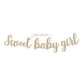 Pre-Strung Sweet Baby Girl Banner - No Diy - Gold Glitter Gender Reveal Party Banner For Girl - Pre-Strung Garland On 8 Ft Strand - Baby Shower Party Decorations. Did We Mention No Diy