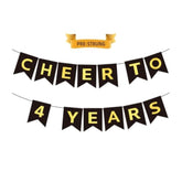 Cheers To 4 Years Banner, Pre-Strung, Black Gold 4Th Birthday And Anniversary Party Decorations, Happy 4Th Birthday Banner, Four Anniversary Party Bunting, 4 Year Old Blessed & Loved Flag