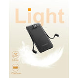 Ultra Slim 10000Mah Power Bank Built-In Cables And Foldable Ac Wall Plug, Pocket Size Usb C Portable Charger, External Battery Pack Compatible With Iphone Samsung Ipad Etc, Black