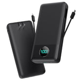 Portable Charger 33800Mah Usb C Power Bank With Built-In Cables & Ac Wall Plug,25W Fast Charging+Qc 4.0 Phone Charger,4 Output Lcd Display Battery Pack Compatible With Iphone16/15,Samsung,Android Etc