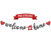Pre-Strung Welcome Home Banner Party Decorations With Home Sign, Black Glitter Welcome Back Banner For Housewarming Homecoming Military Return Baby Showers