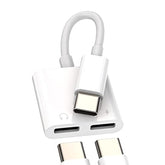 Dual Usb-C Headphone Splitter 2In1 Dac Type C Jack Aux Charging Dongle Charger Audio Adapter Cable Compatible For Samsung Lg Apple Iphone15 Pro Max Plus Ipad Pro Air Mini Thunderbolt Cord Accessories