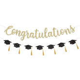 Congratulations Banner, Gold Glitter "Class of 2025" Tassel Grad Party Decor