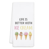 Summer Ice-Cream Kitchen Towels, Ice Creams Lovers Gifts Dish Tea Towels For Kitchen Decor, Life Is Better With Ice Cream Decorative Hand Towels For Bathroom, 16X24 Inch