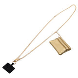 Clip and Go Strap for Phone with Wallet Crossbody Fashion Gold Chain Phone Lanyard Strap Crossbody with Wallet Black Leather Zipper Pouch (Gold)