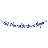 Let The Adventure Begin Banner - Congrats Grad Bunting Sign - Graduation/Retirement/Bon Voyage/Baby Shower/Moving Party/Travel Theme Party Decorations, Blue Glitter