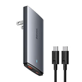 Baseus 65W Flat Wall Charger, 2 Port Ultra-Slim USB C GaN Charger with Foldable Plug for MacBook, iPhone 16/15/14/13/12/11/Pro Max/XS/XR, Samsung, iPad, Steam Deck with Charging Cable