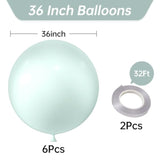 36 Inch Giant Pastel Green Balloons, 6 Pack Large Round Pastel Green Latex Balloons For Anniversary, Birthday, Christmas, Wedding, Baby Shower Party Decorations