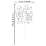 24pc Glitter Happy New Year 2026 Cupcake Toppers Silver Cake Picks