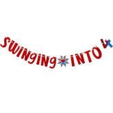 Spider Birthday Banner Swinging Into 4 Cartoon Party Decorations