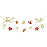 Fall In Love Banner Maple Leaves Glittery Garland For Fall Autumn Themed Wedding Engagement Bridal Shower Party Decorations