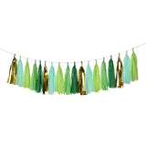 25 Pcs Green Gold Mylar Tassels Garland Tissue Paper Tassels Banner Di