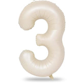 40 Inch Beige Large Numbers Balloons 3, Self Inflating Ivory White Digit 3 Helium Balloons For 3Rd Girls, Cream Foil Mylar Number Balloons 0-9 For Women Birthday Party Anniversary Supplies Decorations