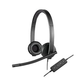 Logitech H570e Wired Headset, Stereo Headphones with Noise-Cancelling Microphone, USB, In-Line Controls with Mute Button, Indicator LED, PC/Mac/Laptop - Black