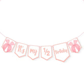 It'S My 1/2 Birthday Banner, Sweet Half Birthday Banner For Little Princess Pink Party, Pink Bow Decorations For Six Months Girl