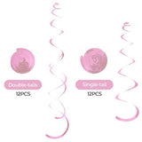 24 PCS Pink Hanging Swirl, Sparkle Ceiling Hanging Decorations, Plastic Streamer Party Decorations with Double-Swirls and Single-Swirls for Birthday Decorations, Easter, Graduation, Baby Shower
