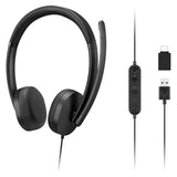 115 USB-A/USB-C Wired Stereo Headset Lightweight, Noise-Cancelling, in-Line Control Box, USB-A to USB-C Adapter, Over-Ear Design, Headset with Mic