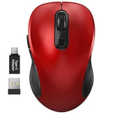 2.4G Wireless Mouse For Laptop, Ergonomic Computer Mouse With Usb Receiver And Type-C Adapter, 6 Button Cordless Mouse Wireless Mice For Windows Mac Pc Notebook (Red)