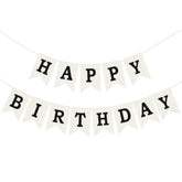 Burlap Happy Birthday Banner, Black Assembled Happy Birthday Banner Sign Garland For Boys Girls Rustic Party Decorations