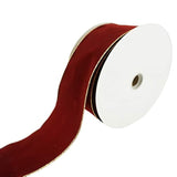 Christmas Velvet Wired Edge Ribbon, Burgundy/Gold, 4-Inch, 50-Yard