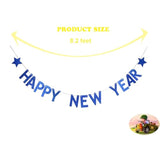 Happy New Year 2025 Banner - Merry Christmas Banner New Year'S Eve Party Props Bunting - Home Holiday Decorations Sign(Blue)